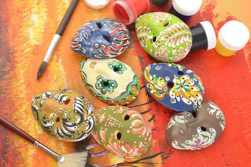 Set of 7 handmade designer souvenir ceramic fridge magnets venetian masks - MADEheart.com