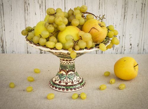 6 inches tall 12 inches wide ceramic handmade EXCLUSIVE fruit vase bowl for table décor 4 lb - MADEheart.com