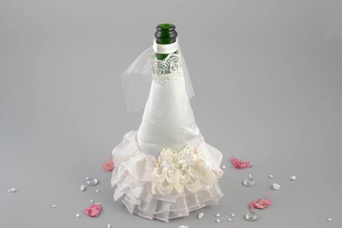 Handmade decorative wedding champagne bottle cover dress of bride with veil - MADEheart.com