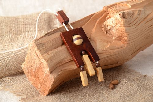 Handmade two colored carved of wood and tinted neck pendant with charms for women - MADEheart.com