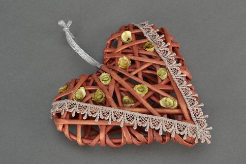 Decorative pendant woven of paper rod Chocolate Heart - MADEheart.com