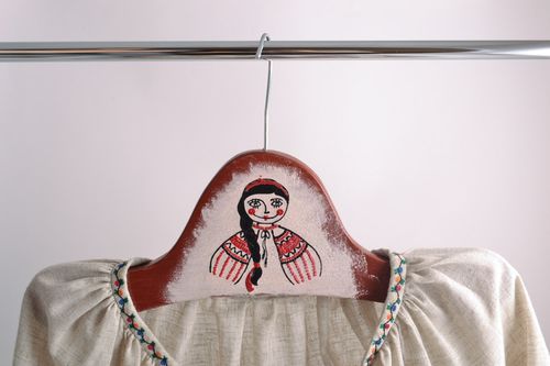 Beautiful handmade wooden clothes hanger with painted girl in ethnic style - MADEheart.com