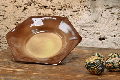 Handmade ceramic plate coated with glaze decorative deep dish interior pottery - MADEheart.com