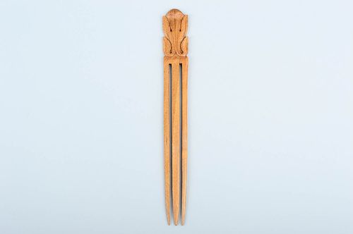 Haarstab Holz handgefertigt Haarschmuck für Dutt Designer Accessoire hellbraun - MADEheart.com