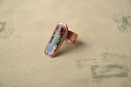 Copper ring with unusual ornament painted with enamels - MADEheart.com
