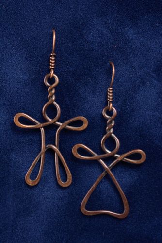Small handmade copper earrings wire wrap technique designer accessory - MADEheart.com