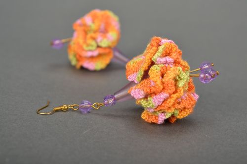 Boucles doreilles tricotées oranges faites main - MADEheart.com
