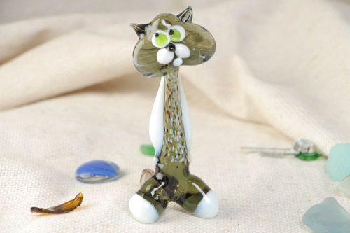 Figura original de vidrio gato en técnica lampwork hecha a mano - MADEheart.com