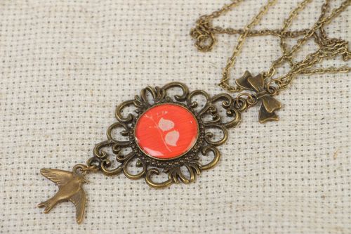 Handmade vintage pendant with long chain and charm for women - MADEheart.com
