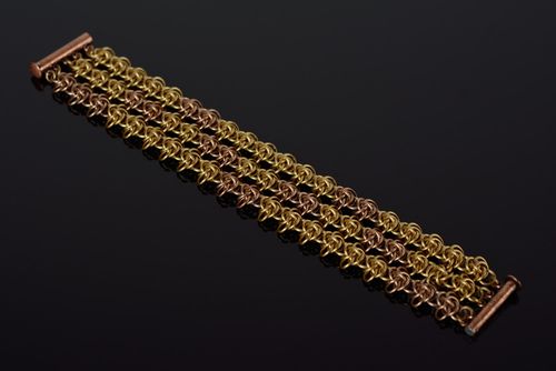 Handmade chainmaille wrist bracelet woven of bronze and brass links - MADEheart.com