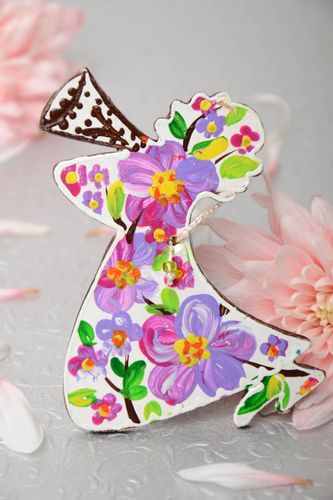 Beautiful decorative handmade painted MDF wall pendant with beads Flower Angel - MADEheart.com
