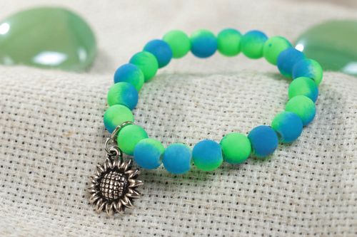 Unusual eye-catching handmade plastic bead bracelet with flower charm stretchy - MADEheart.com