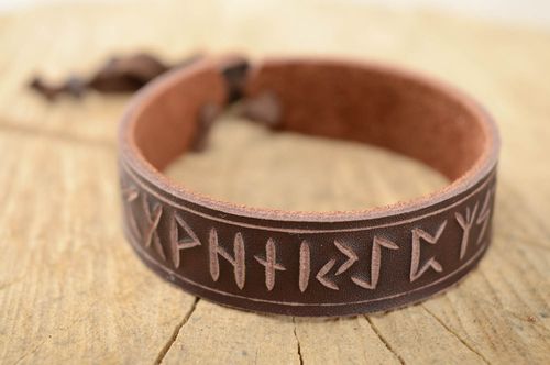 Brown leather bracelet with runes - MADEheart.com