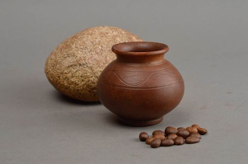 Small brown handmade ceramic 2,6 vase great gift for home décor 0,19 lb - MADEheart.com