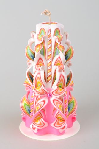 Large colorful carved paraffin candle - MADEheart.com