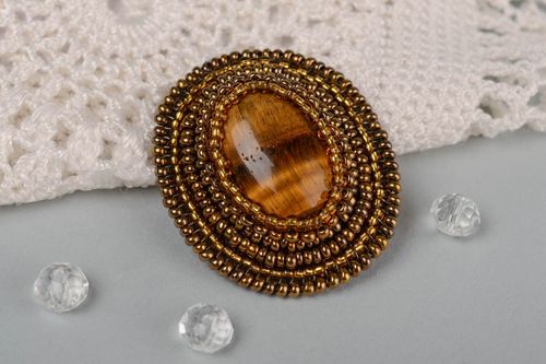 Handmade tiger eye brooch designer brooches seed bead brooches for women - MADEheart.com