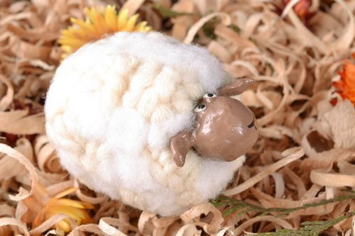 Fluffy papier mache statuette of sheep - MADEheart.com