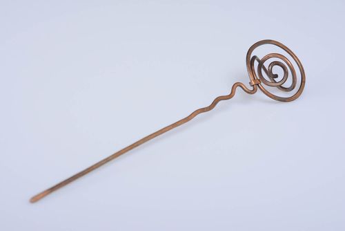 Long hairpin made of copper using wire wrap technique handmade hair accessory - MADEheart.com