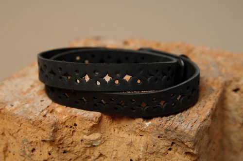 Bracelet cuir Bijou fait main noir mode Accessoire en cuir design original - MADEheart.com