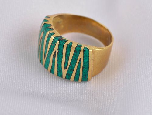 Зеленое кольцо ручной работы украшение из латуни с камнями модное кольцо широкое - MADEheart.com