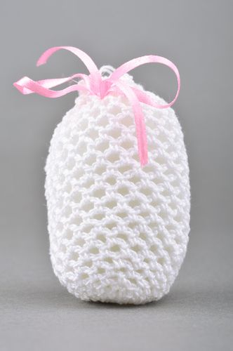 Handmade decorative white lacy crochet bag for Easter egg with bow - MADEheart.com