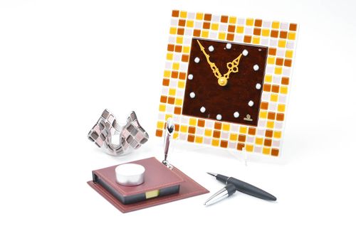 Bougeoir design Horloge murale fait main en verre Cadeau original jaune brun - MADEheart.com
