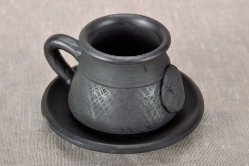 Balck smoked glazed 2 oz coffee cup with handle  - MADEheart.com