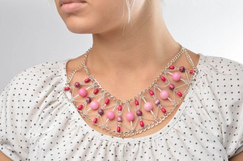Handmade necklace natural stones accessories stylish present pink jewels - MADEheart.com