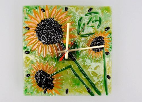 Clocks made of fusing glass Sunflowers - MADEheart.com