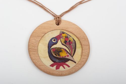 Handmade jewelry round pendant wooden rose petals fashionable accessory necklace - MADEheart.com