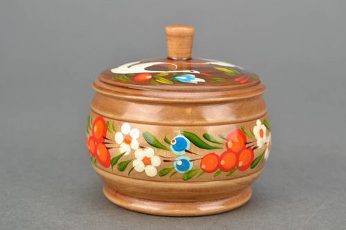 Wooden salt pot with lid Petrikivka - MADEheart.com