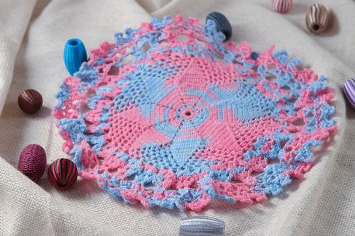 Napperon tricot fait main Déco cuisine rose bleu ciel Cadeau femme rond - MADEheart.com