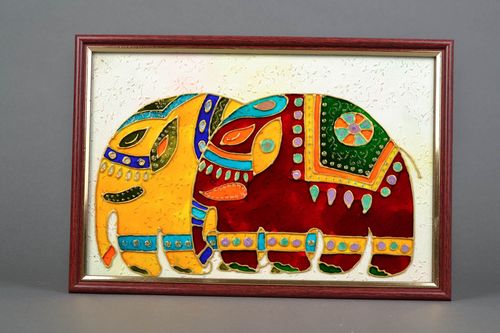 Tableau en verre fait main Éléphants - MADEheart.com