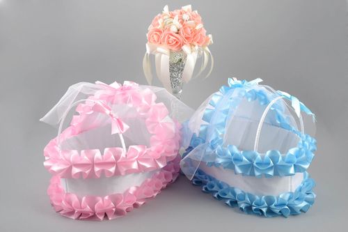 Set of 2 handmade designer wedding money boxes Strollers for baby boy and girl - MADEheart.com