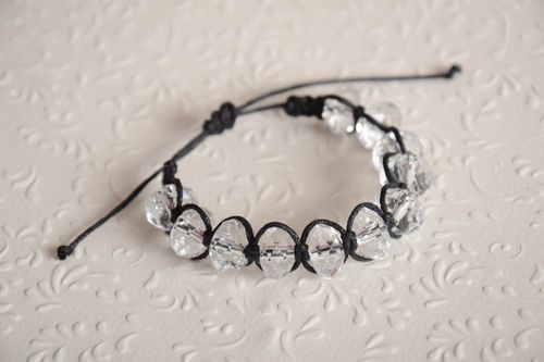 Bracelet en verre Bijou fait main avec cordon ciré noir Accessoire femme - MADEheart.com