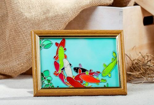 Stained glass picture in wooden frame Pond - MADEheart.com