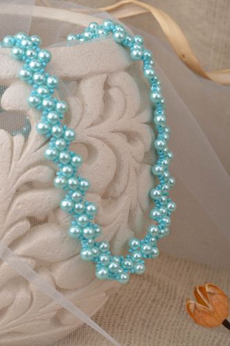 Blue necklace made of ceramic beads and Czech beads handmade summer accessory - MADEheart.com
