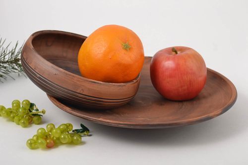 Handmade eco friendly dishes table plate clay deep bowl 500 ml kitchen decor - MADEheart.com