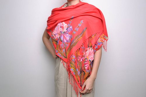 Bright cashmere scarf with painting Irises - MADEheart.com
