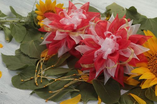 Set of 2 hair scrunchies handmade hair accessories flower hair ties  - MADEheart.com