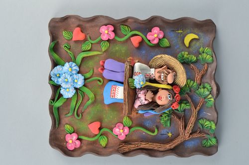 Piatto decorativo fatto a mano decorazione in ceramica pannello originale - MADEheart.com