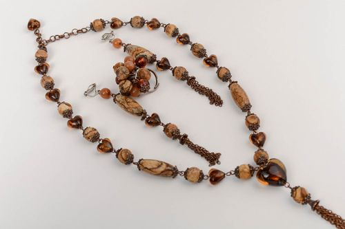 Handmade Venetian glass jewelry set 3 pieces earrings necklace and ring - MADEheart.com