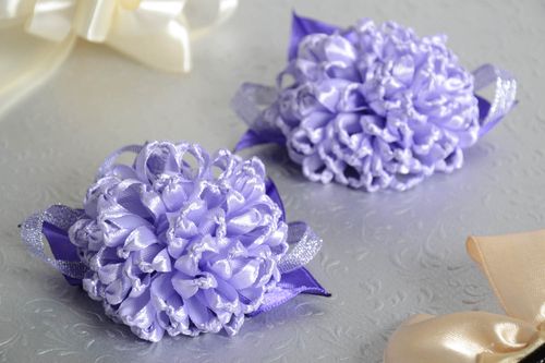 Handmade satin ribbon hair clips flower barrettes hair accessories set 2 pieces - MADEheart.com