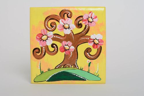 Rechteckiges Kinder Wandbild aus Holz mit Acrylfarben bemalt für Haus Dekor - MADEheart.com