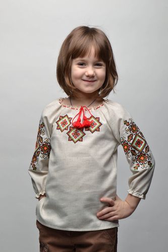 Ukrainian ethnic embroidered shirt with long sleeves for 5-7 years old kids - MADEheart.com