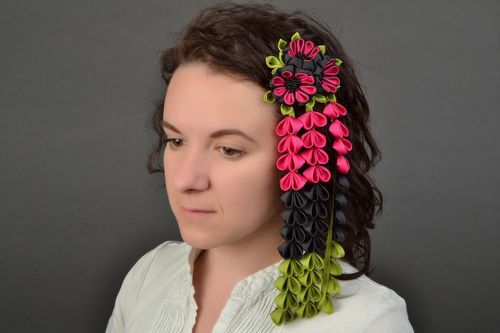 Unusual ribbon hair clip with beads - MADEheart.com