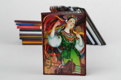 Handmade colorful faux leather passport cover with decoupage Ukrainian Girl - MADEheart.com