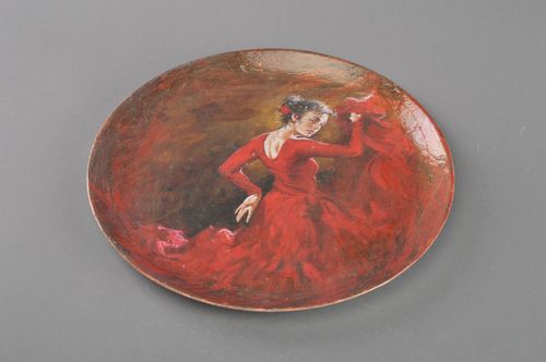 Plato de cristal redondo en técnica de decoupage artesanal decorativo Tango - MADEheart.com