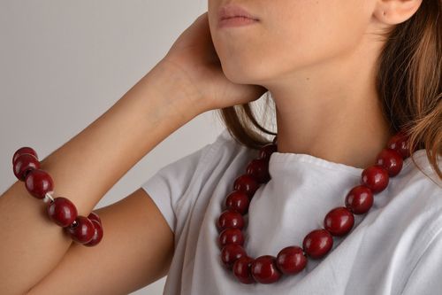 Schmuck Set handgefertigt Armband Holz Collier Halskette Holz Modeschmuck - MADEheart.com