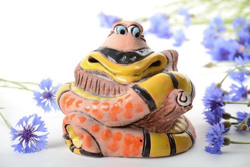 Handmade semi porcelain painted figurine money box funny snake or stub - MADEheart.com